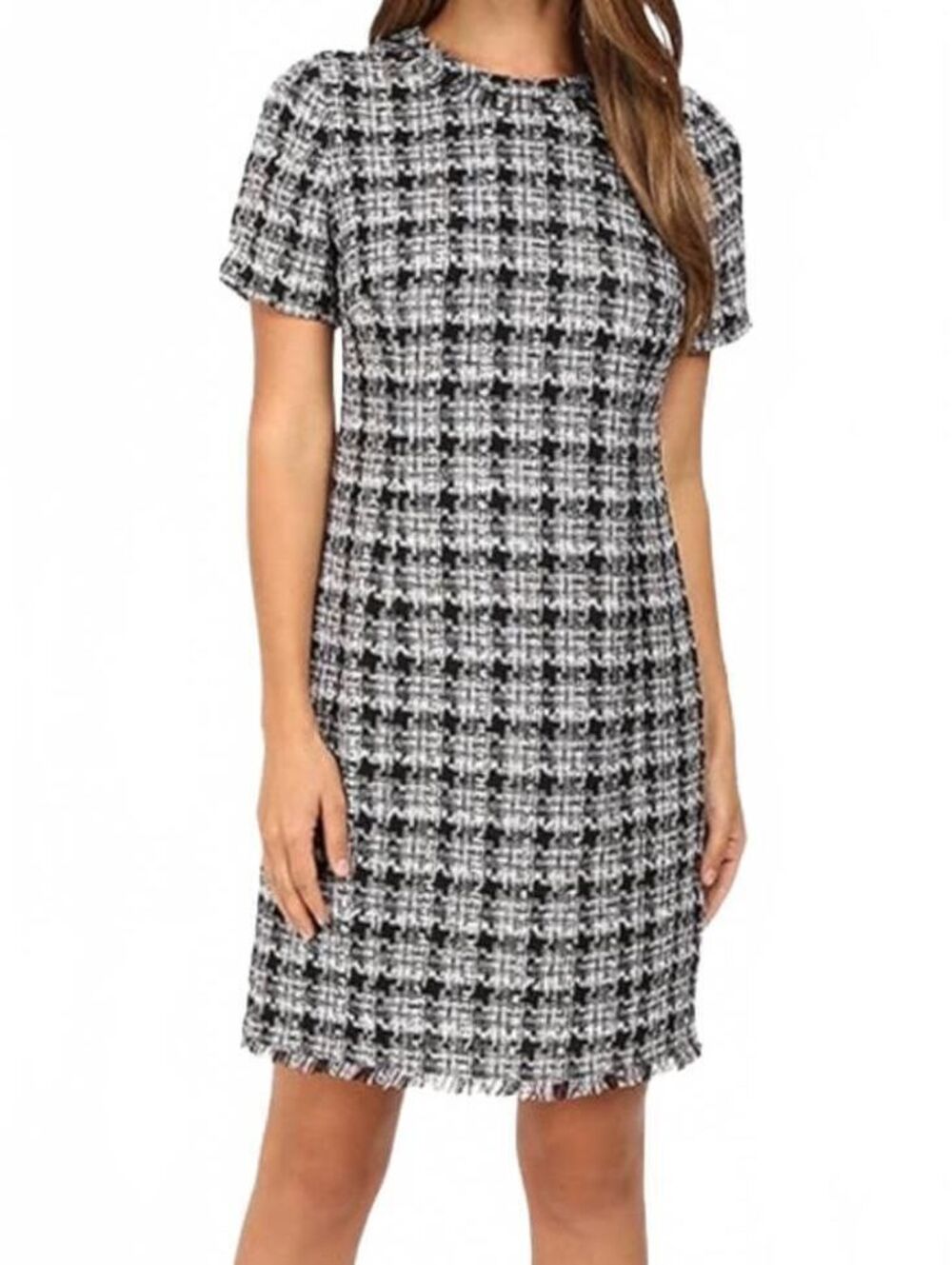 Kate Spade Tweed Shift Dress 4 Black White Bouclé Textured Plaid